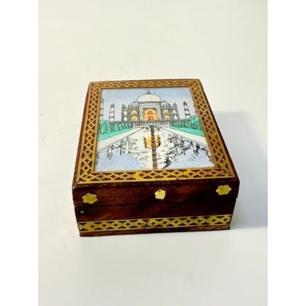 Inlay Wood Trinket Ring Souvenir Box Taj Mahal Wooden Sand Art Agra Traditional - Picture 10 of 16